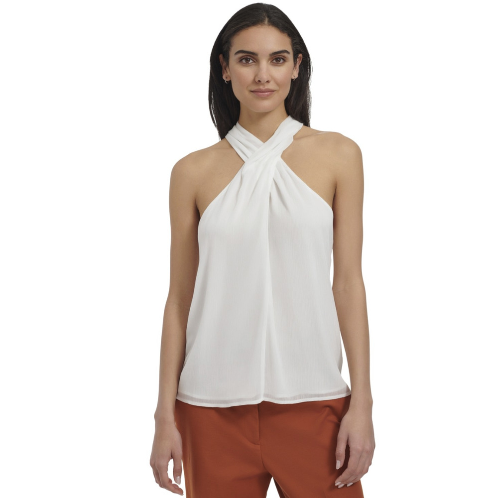 Calvin Klein Women Crisscross Halter Top White Size S